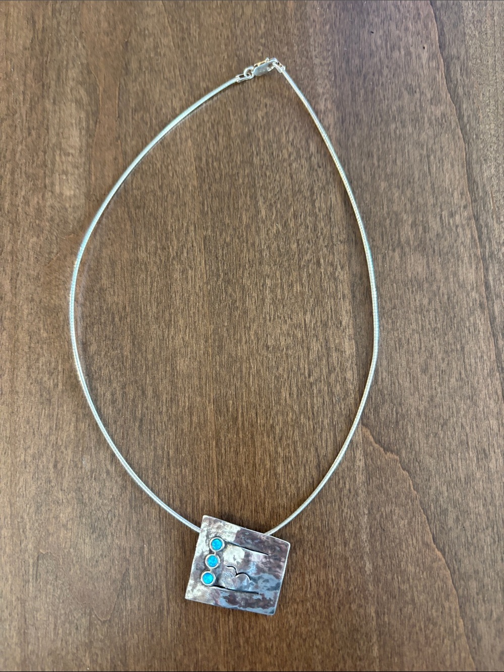 Vintage Silpada sterling silver slide pendant necklace with blue faux fire opals